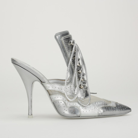 Givenchy srebrne klapki na obcasie