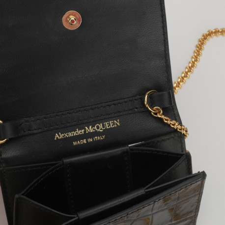 Alexander McQueen Portfel zcarny mini na łańcuszku