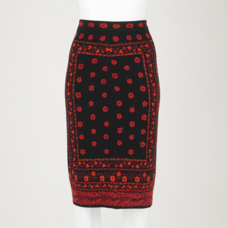 Alexander McQueen czarna spódnica czerwony wzór