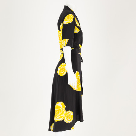 Ganni Sukienka czarna w żółte kwiaty