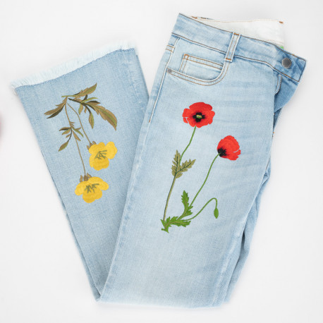 Stella McCartney spodnie jeansowe z kwiatami