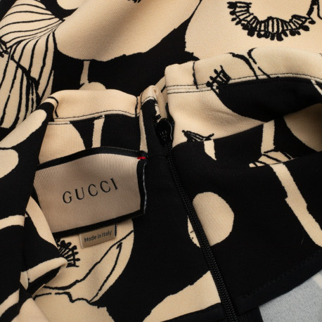Gucci czarno bezowa sukienka w kwiaty