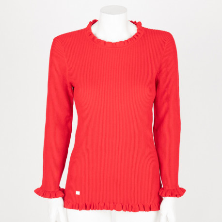 Ralph Lauren Sweter czerwony z falbankami na rekawach