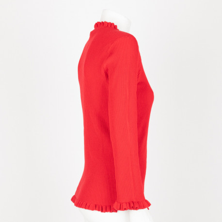 Ralph Lauren Sweter czerwony z falbankami na rekawach