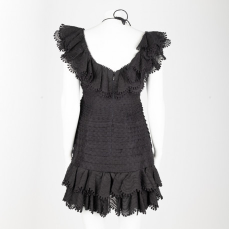 Zimmermann Sukienka czarna z falbanami na dekolcie