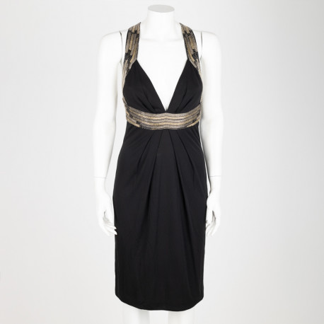 Roberto Cavalli czarna sukienka ze złotymi dodatkami