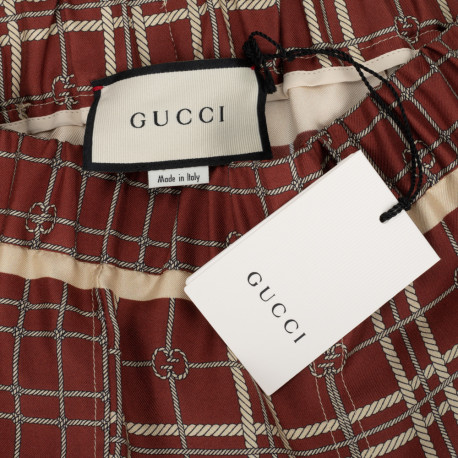 Gucci Spodnie w monogram bezowo-bordowe