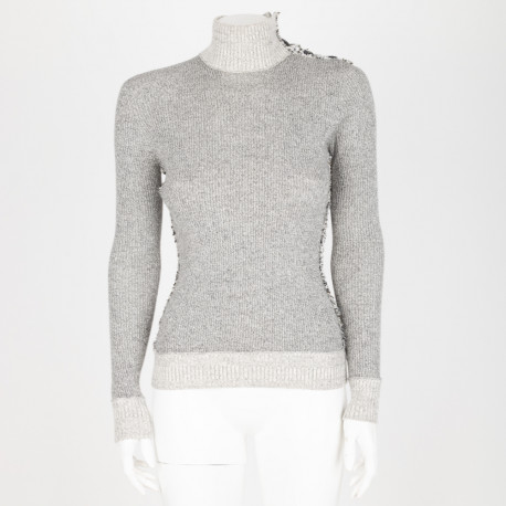 Chanel  Ubranie sweter szary ze świecacą nitką