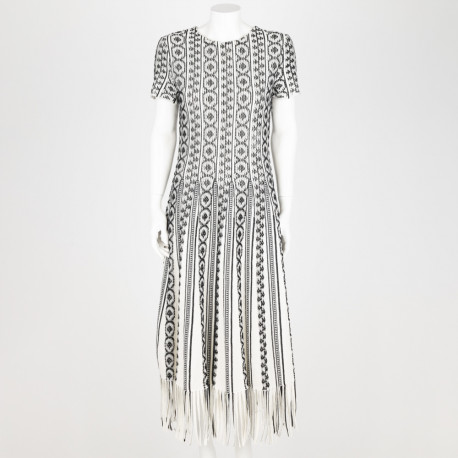 Dior Ubranie sukienka biało-czarna z frędzlami