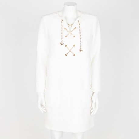 Chanel  Ubranie sukienka biała z wiązaniem na przodzie