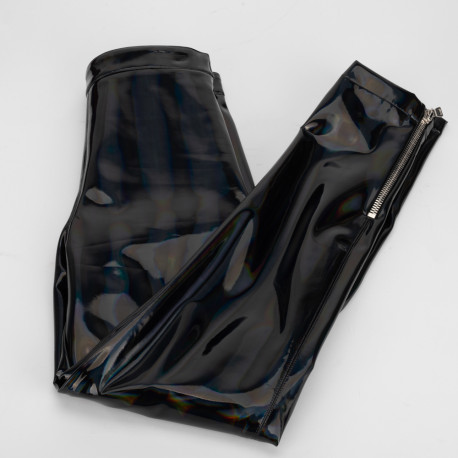 Balmain Spodnie czarne winylowe spodnie w hologramy
