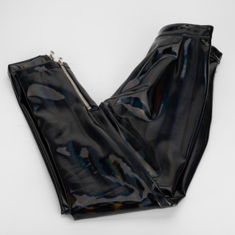 Balmain Spodnie czarne winylowe spodnie w hologramy