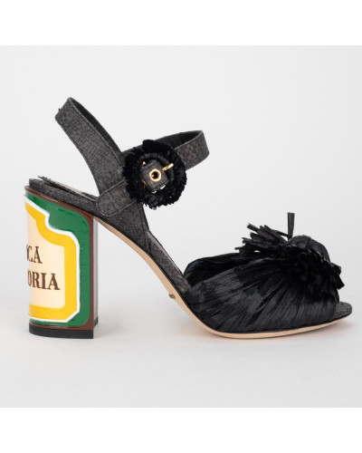 Dolce & Gabbana Sandały czarne z kolorowym obcasem