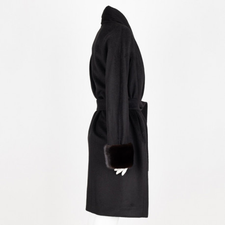 Max Mara Ubranie czarny płaszcz z futerkiem przy rękawach