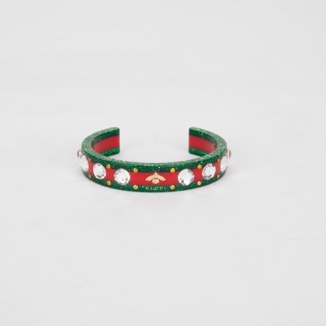 Gucci Biżuteria bransoletka zielono-czerwona z kryształkami
