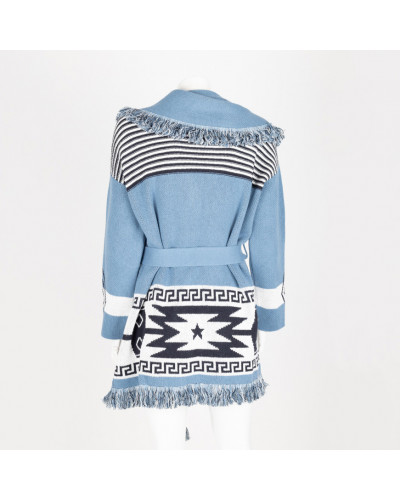 Marella Ubranie niebieski sweter z paskiem we wzory