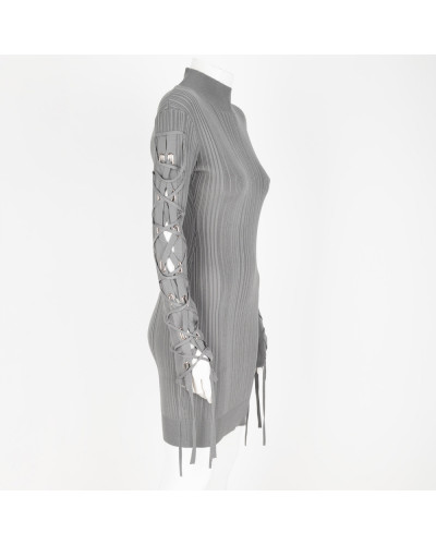 Herve Leger Ubranie szara sukienka z wiązaniem
