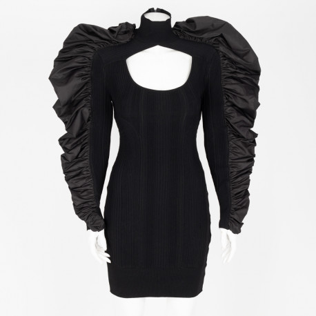 Herve Leger Ubranie czarna sukienka z bufiastymi rękawami