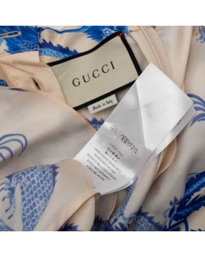 Gucci sukienka długa kremowa w niebieskie wzory