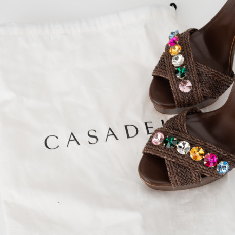 Casadei Szpilki brązowe sandały z kamieniami