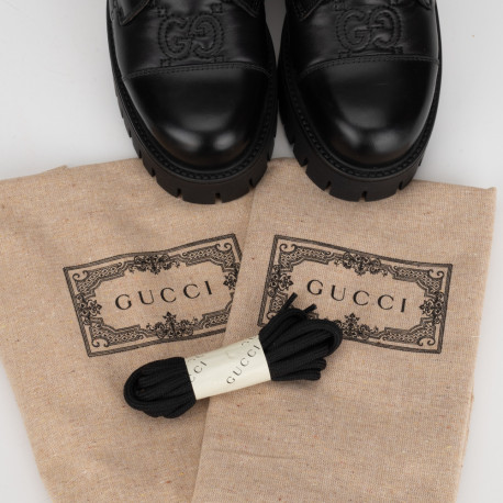 Gucci Botki czarne w logo na obcasie