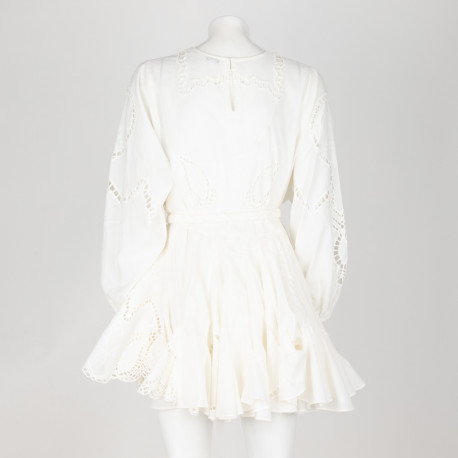 Rhode Sukienka biała rozkloszowana z paskiem