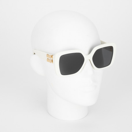 Miu Miu Okulary biale duze + zlote logo z boku