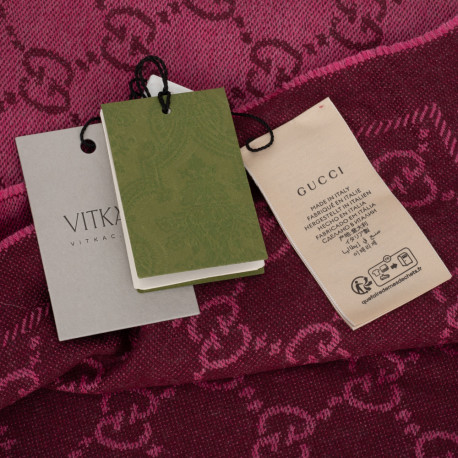 Gucci Szalik bordo monogram różowy wełniany szalik