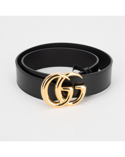 Gucci Pasek czarny ze złotą klamrą GG