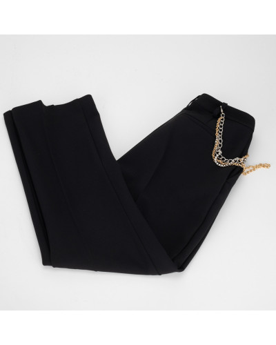 Pinko Spodnie czarne w kant z łańcuchem
