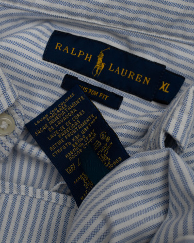 Ralph Lauren Koszula bialo niebieskie pasy tkanina oxford kolorowy znaczek