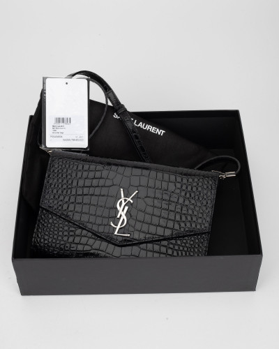 Saint Laurent  Mała torebka czarny krokodylek srebrne logo