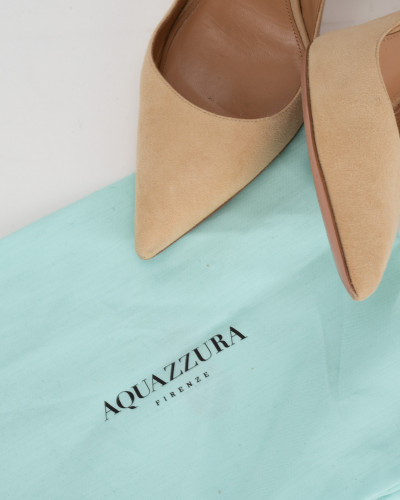 Aquazzura Szpilki zamszowe bezowe z kokarda