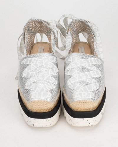 Stella McCartney srebrne espadryle sznurowane na platformie