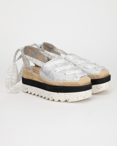 Stella McCartney srebrne espadryle sznurowane na platformie