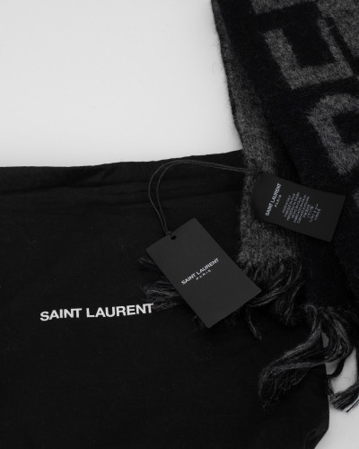 Saint Laurent  Szalik  szary z logo z frędzlami