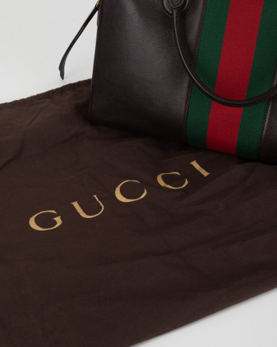 Gucci brązowa torba  z czerwono zielony paskiem