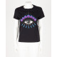 Kenzo tshirt czarny print oko fioletowo-niebieskie