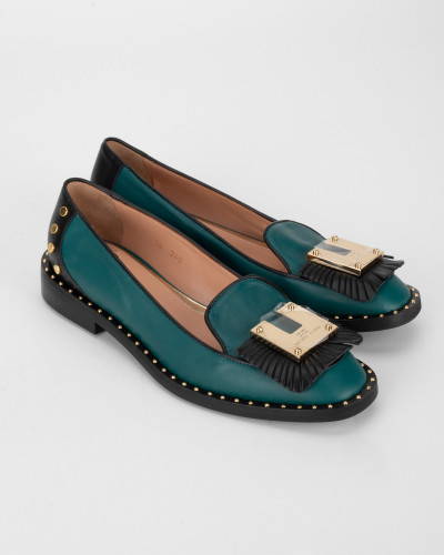 Elisabetta Franchi  Loafer czarno zielone skorzane