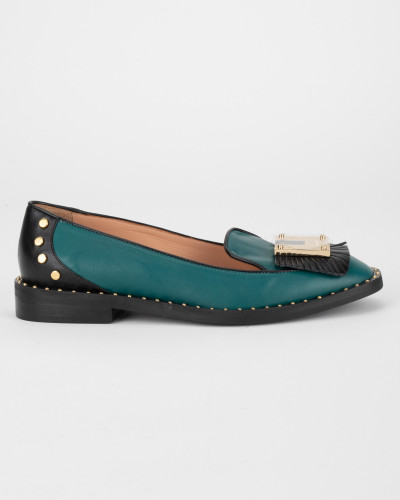 Elisabetta Franchi  Loafer czarno zielone skorzane