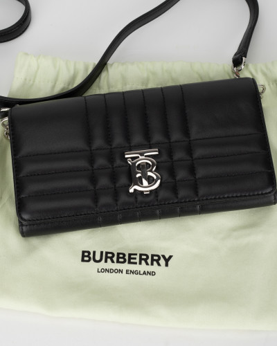 Burberry  Mala torebka czarna TB z lancuszkiem srebrnym