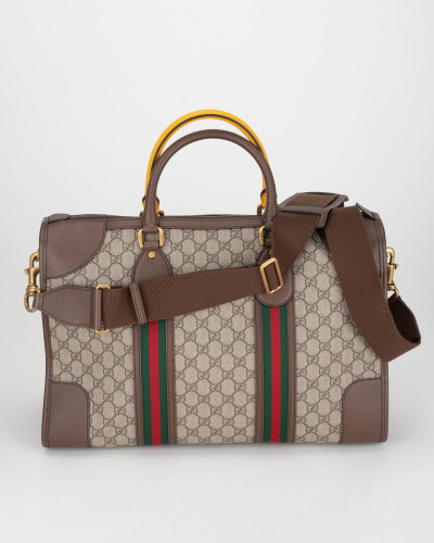 Gucci Torebka duża brązowa z żółta rączko i monogramem