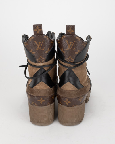 Louis Vuitton Botki brazowe we wstawkami skorzanymi