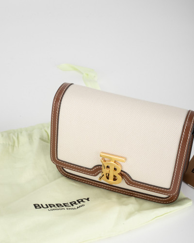 Burberry Torebka kremowa canvas TB