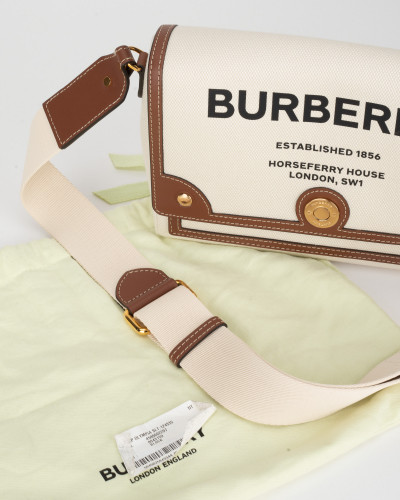 Burberry Torebka  Cross body kremowa z napisem Burberry canvas TB