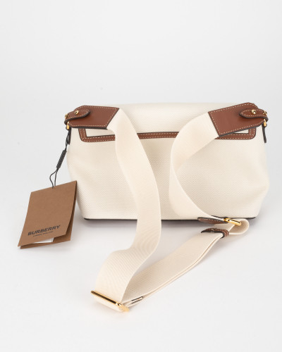 Burberry Torebka  Cross body kremowa z napisem Burberry canvas TB