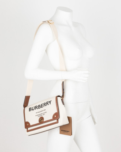 Burberry Torebka  Cross body kremowa z napisem Burberry canvas TB