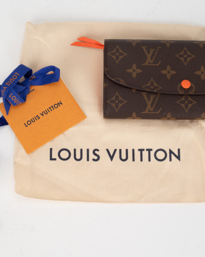 Louis Vuitton Porftel i etui w monogram z neonowym  pomarańczowym środkiem pomarańczowym