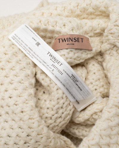 Twinset Sweter kremowy z fredzalmi