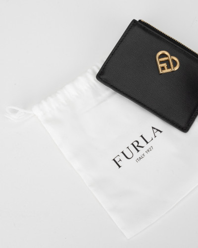 Furla Porftel czarny z logo na suwak